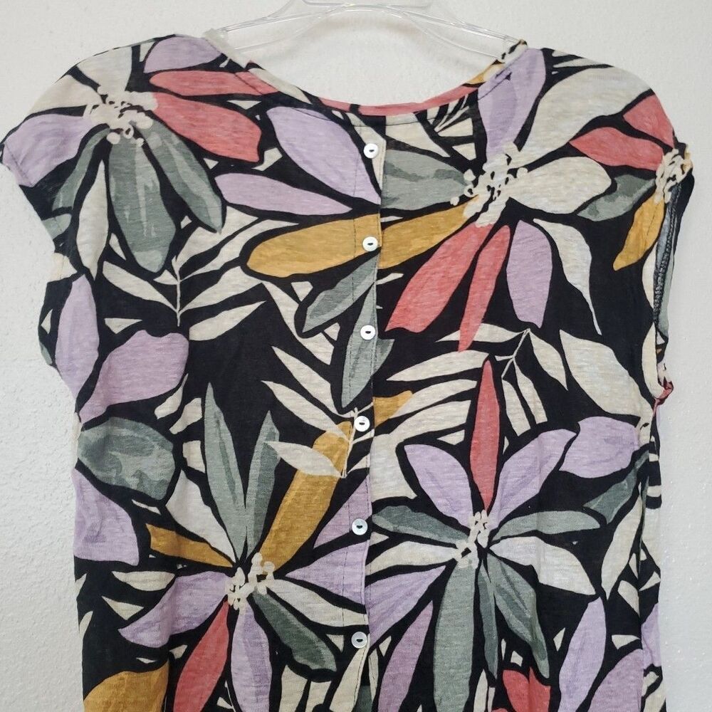 Nicole Miller Women’s Multicolor Floral Round‎ Neck Short Sleeve Linen Blouse M - Picture 9 of 16